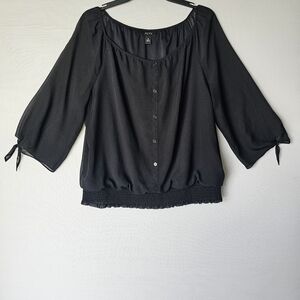 Alyx Black Button-Front Blouson Peasant Top